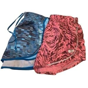 2 pair Nike Dri-FIT M Womens Running Shorts Bundle Pink Marble Blue Pixel Damage